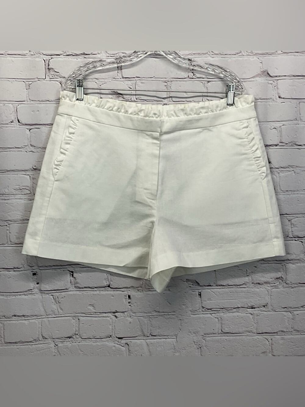 J. Crew Factory Shorts Women's Size 14 White Ruffle Linen Blend Vacation Travel